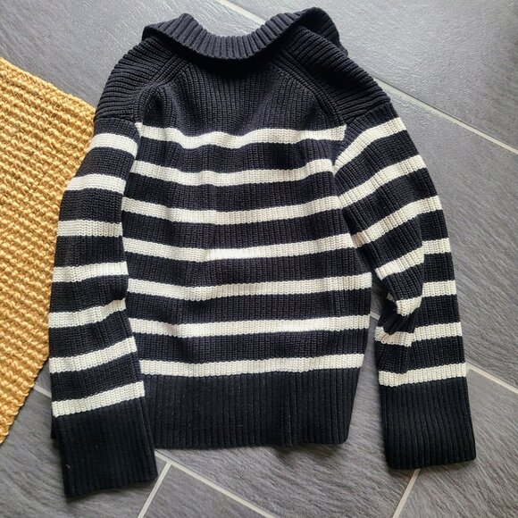 H&M Black/White Striped Chunky Ribbed Knit Polo Sweater Size Small - Picture 9 of 10